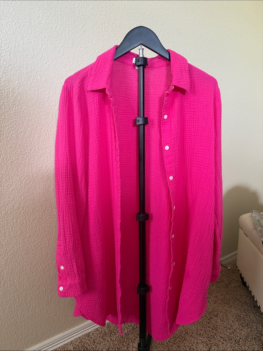 J Crew Medium Women's Bright Pink Lightweight Button-Front Cover-up